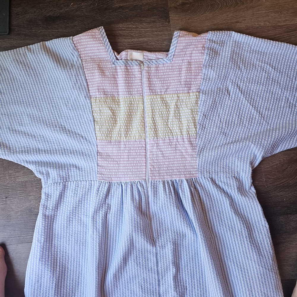 Vintage Rainbow Seersucker Striped Modest Housedr… - image 1